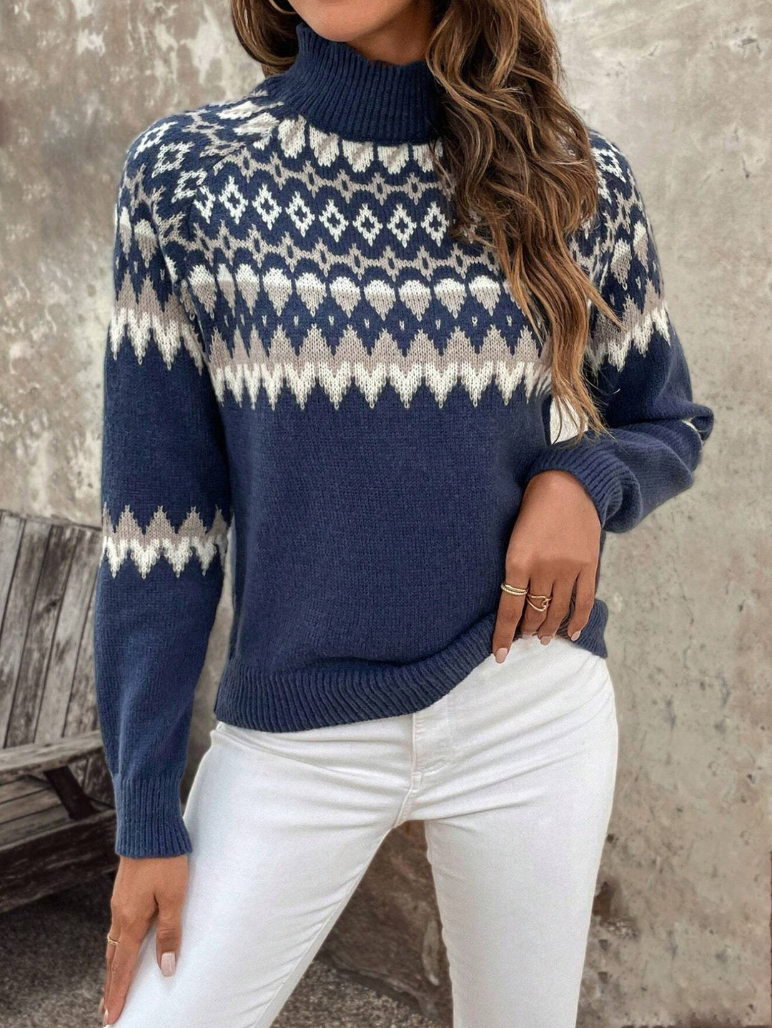Women’s Jacquard Knitted Turtleneck Jumper - Giyann