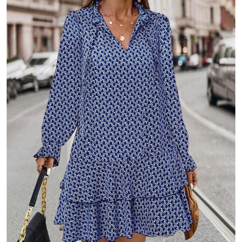 Women’s Printed Long Sleeve Summer Mini Dress - Marita