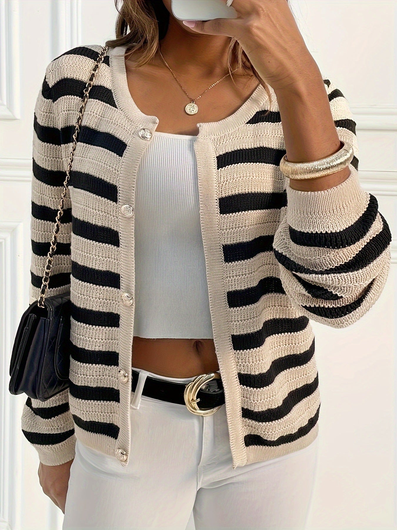 Women’s Buttoned Striped Cardigan - Esmade