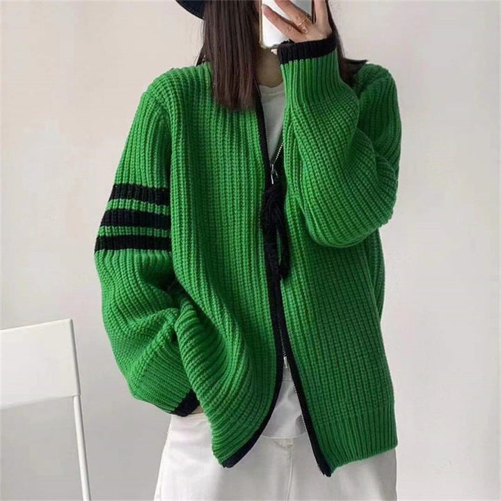 Women’s Double Zipper Striped Cardigan - Navelli
