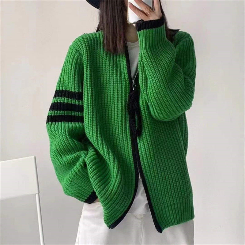 Women’s Double Zipper Striped Cardigan - Navelli