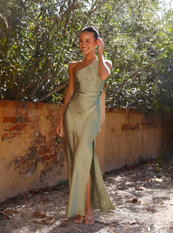 Women’s Elegant Asymmetrical Slit Evening Maxi Dress - Delphine
