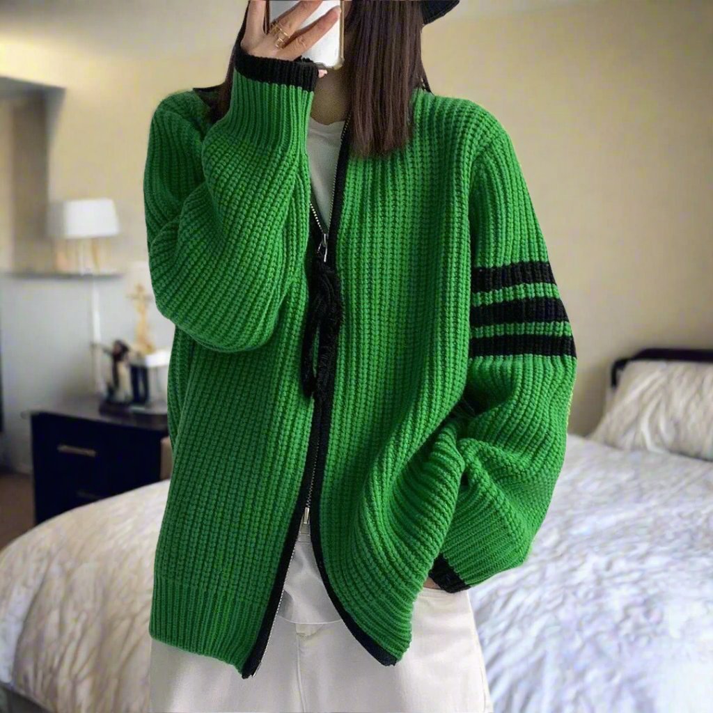 Women’s Double Zipper Striped Cardigan - Navelli