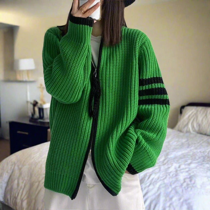 Women’s Double Zipper Striped Cardigan - Navelli
