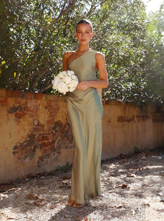 Women’s Elegant Asymmetrical Slit Evening Maxi Dress - Delphine