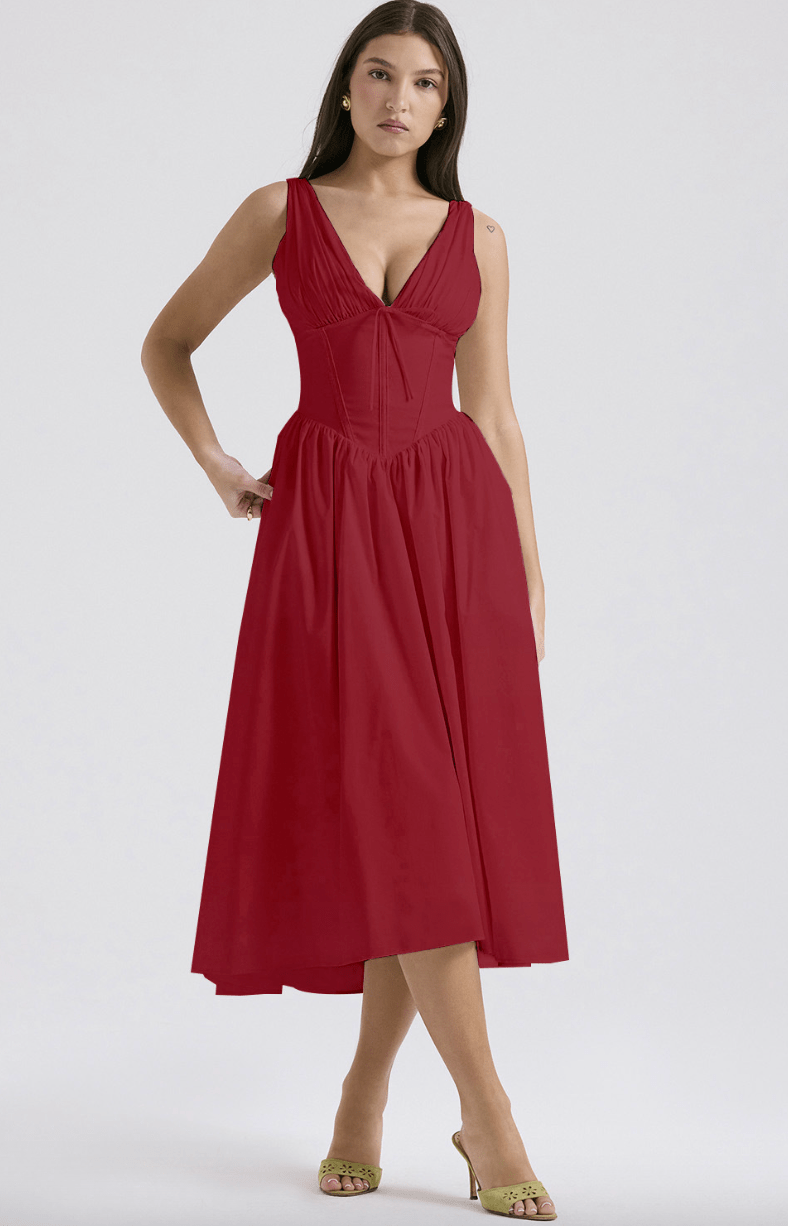 Women's Elegant Midi Dress - Nora