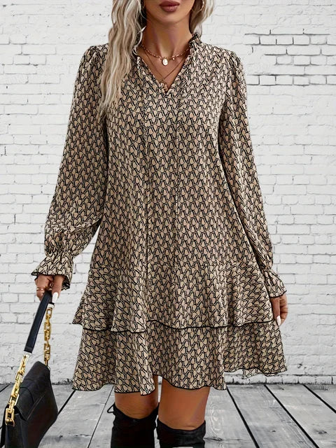Women’s Printed Long Sleeve Summer Mini Dress - Marita