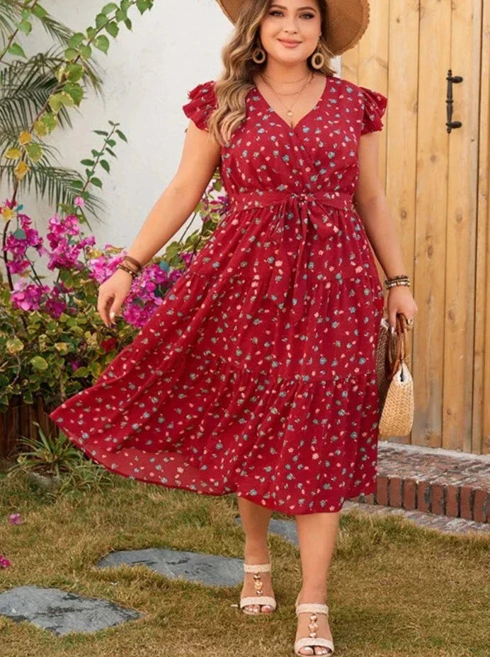 Women’s Plus Size V-Neck Summer Midi Dress - Salome