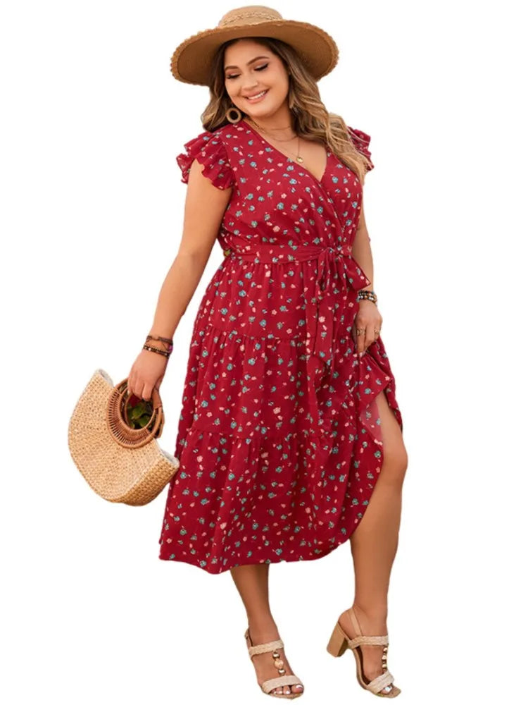 Women’s Plus Size V-Neck Summer Midi Dress - Salome