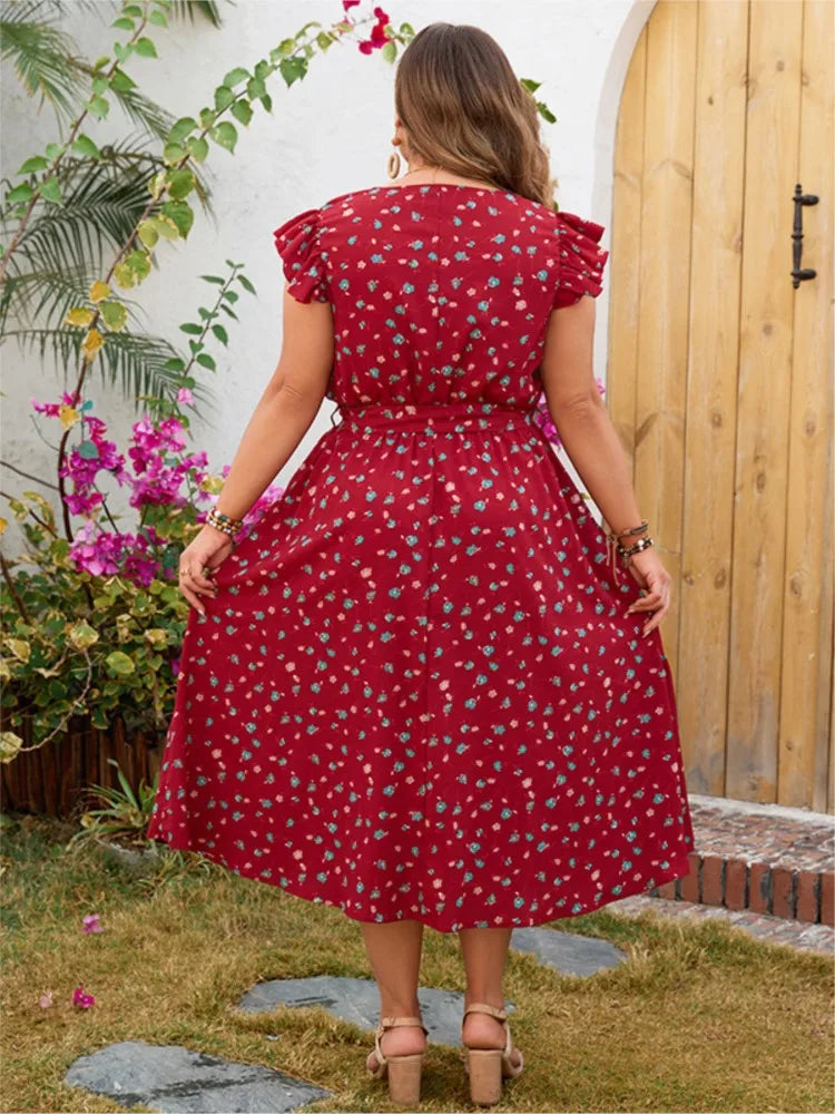 Women’s Plus Size V-Neck Summer Midi Dress - Salome