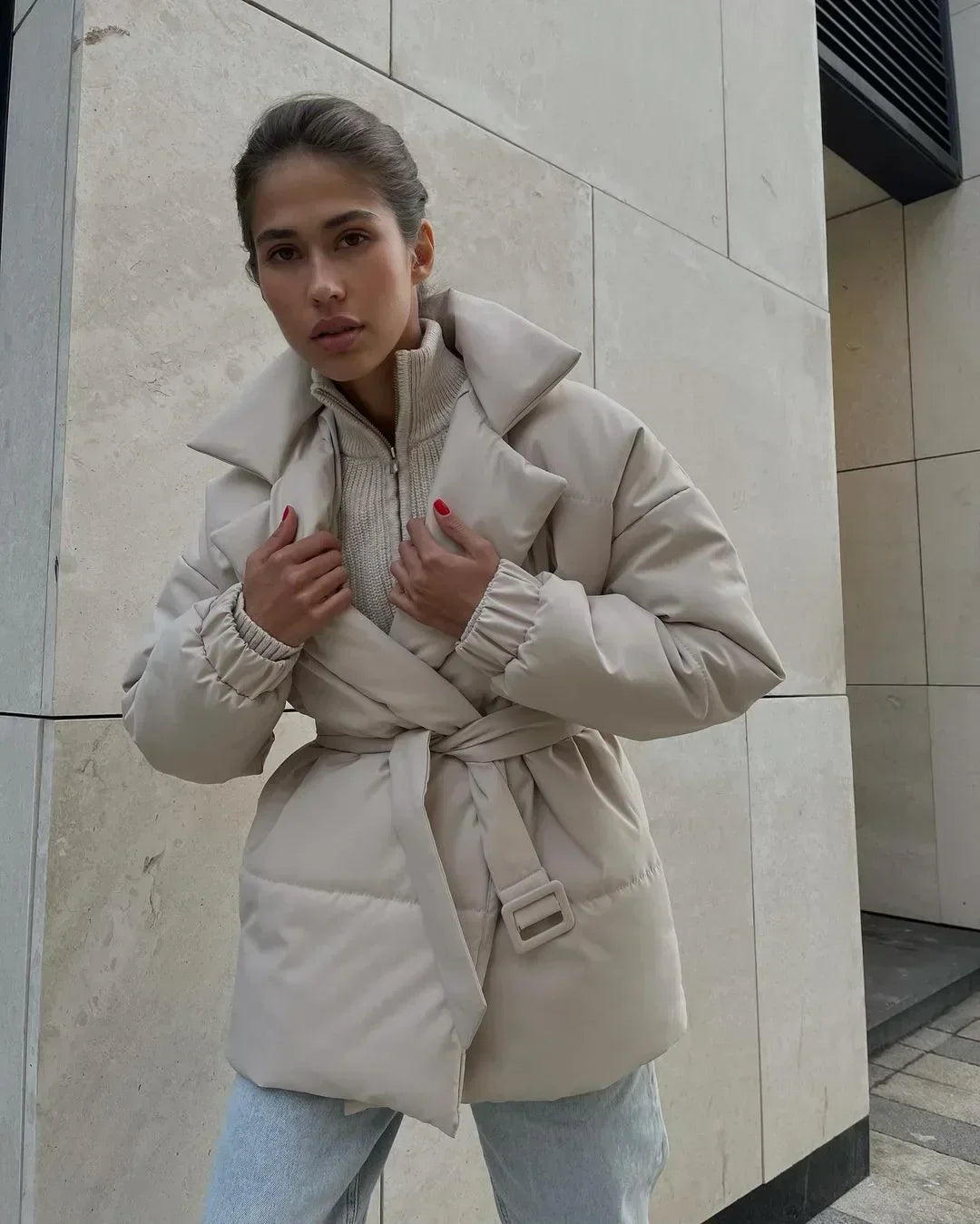 Women’s Stylish Belted Puffer Jacket - Ava