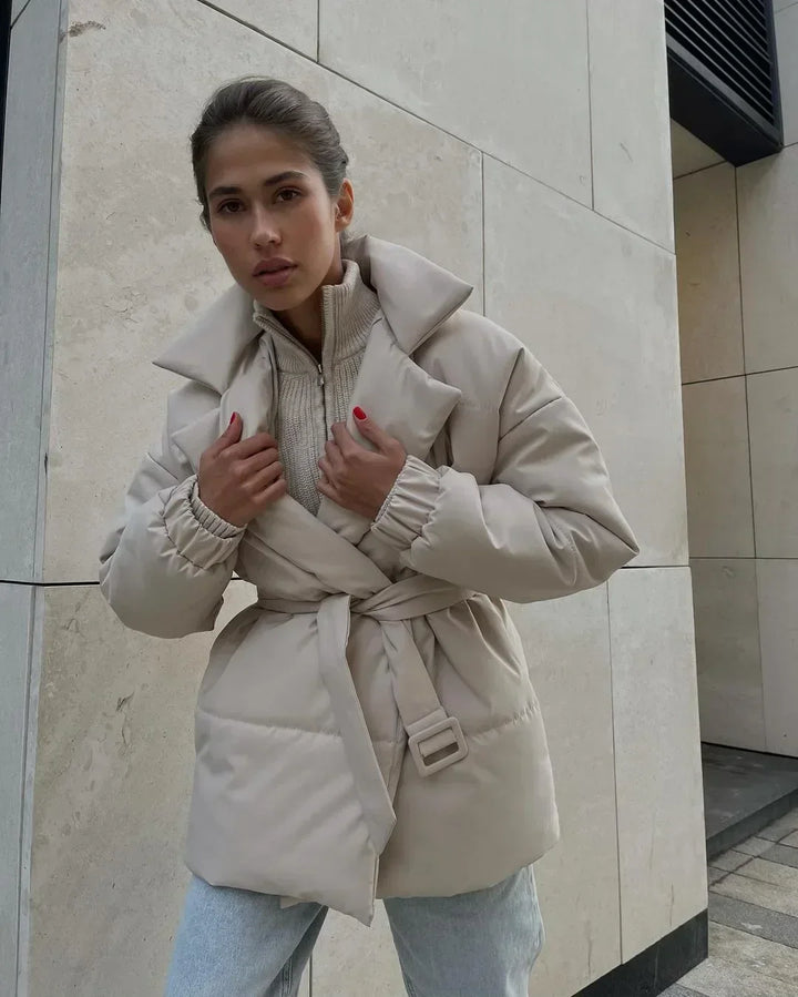 Women’s Stylish Belted Puffer Jacket - Ava
