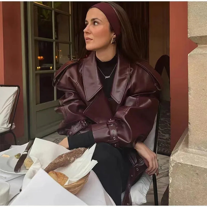 Women’s Oversized Burgundy Trendy Jacket - Renee