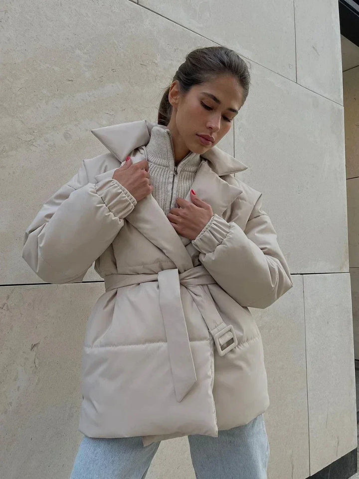 Women’s Stylish Belted Puffer Jacket - Ava
