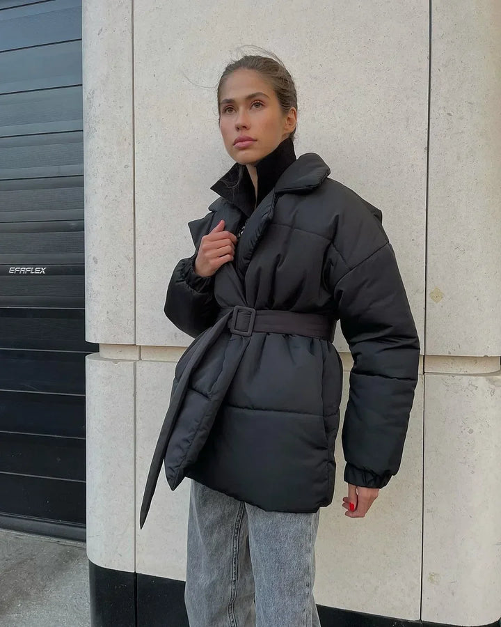 Variant image for Women’s Black Puffer Jacket Stylish Belted Design - Ava-7