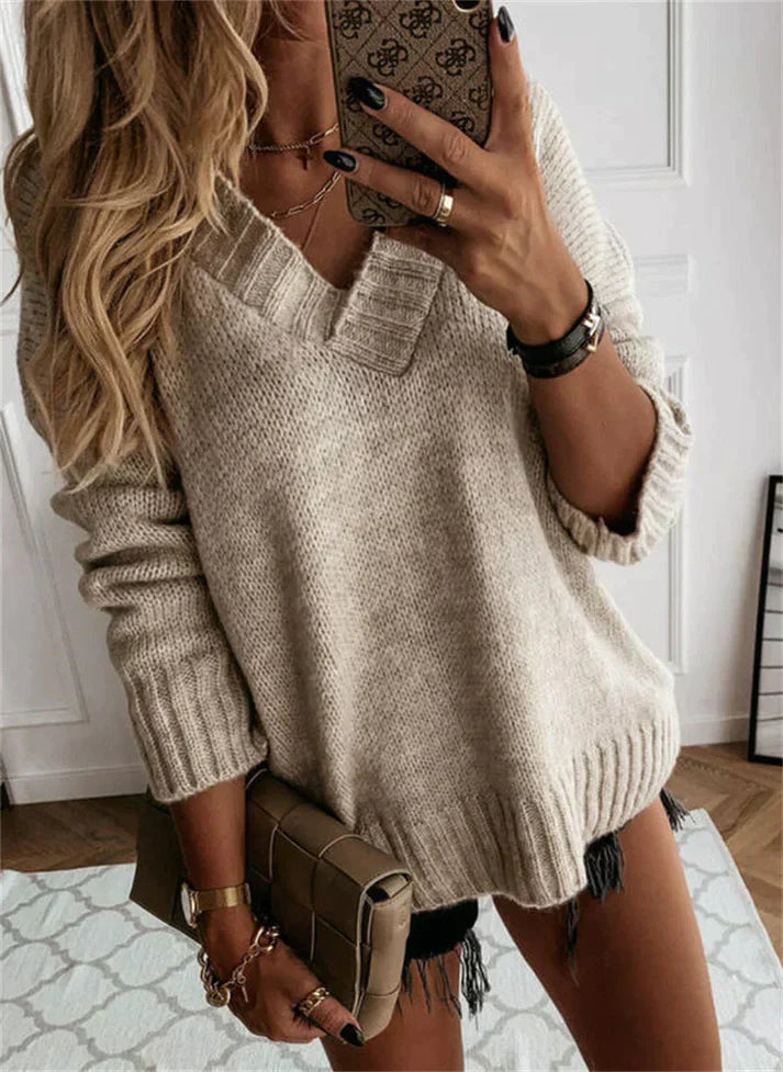 Variant image for Women's V-Neck Knitted Jumper Soft Comfortable Knit - Jacinth-31