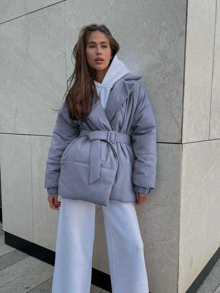 Women’s Stylish Belted Puffer Jacket - Ava
