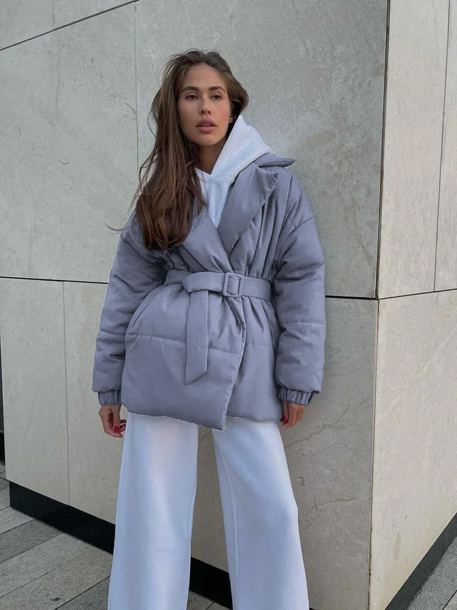 Women’s Stylish Belted Puffer Jacket - Ava