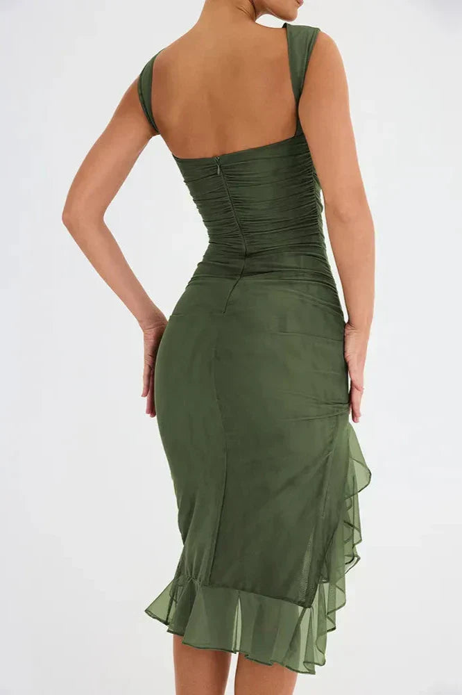 Women’s Elegant Ruffled Midi Dress - Vivienne