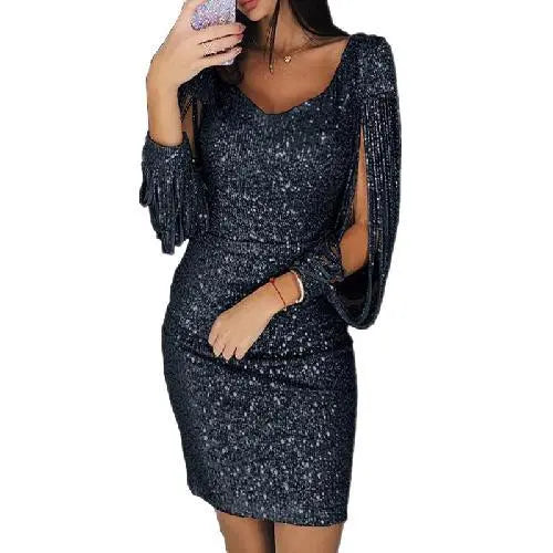 Women’s Elegant Glitter Cocktail Mini Dress - Anika