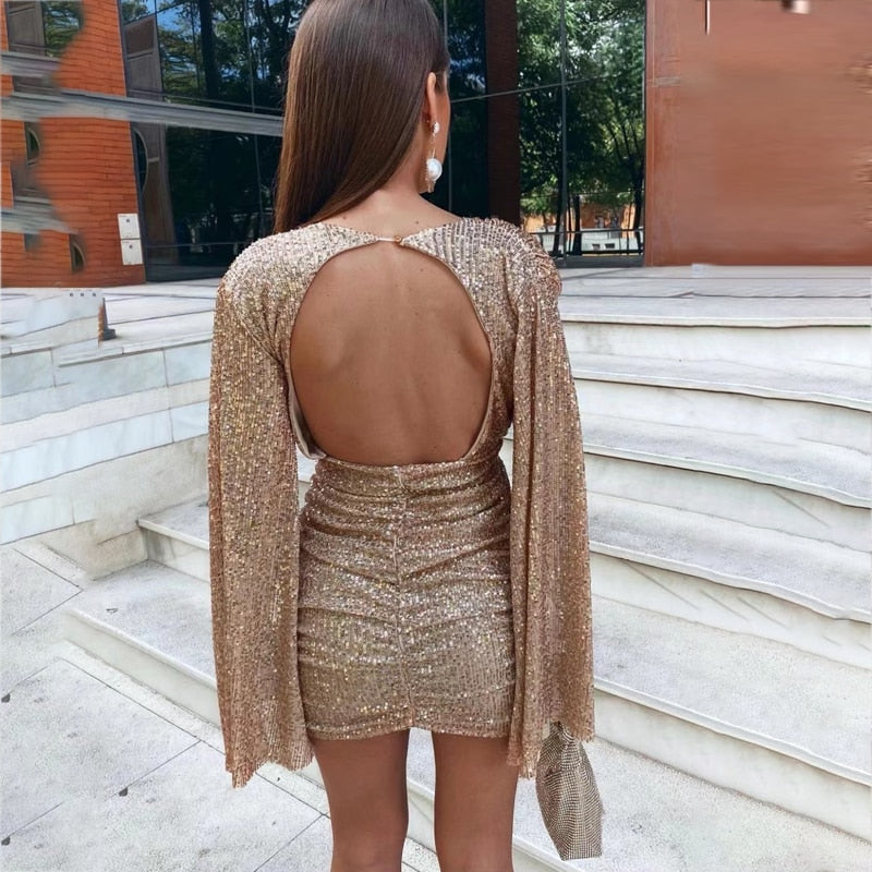 Women's Glitter V-Neck Party Mini Dress - Rosie