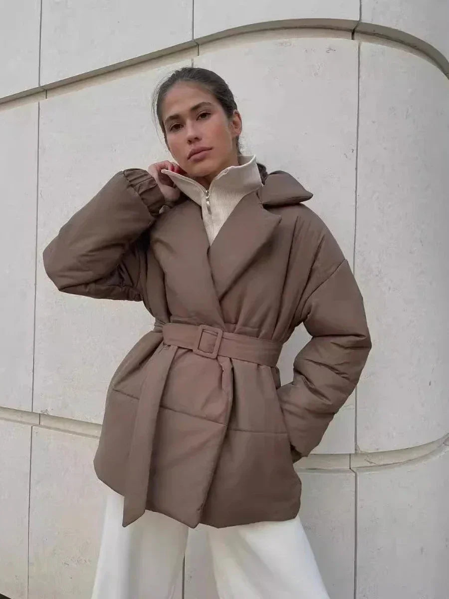 Women’s Stylish Belted Puffer Jacket - Ava