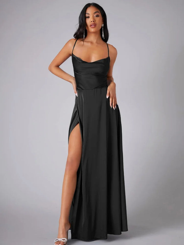 Women Elegant Draped with Spaghetti Carriers Maxi Dress - Alvaree