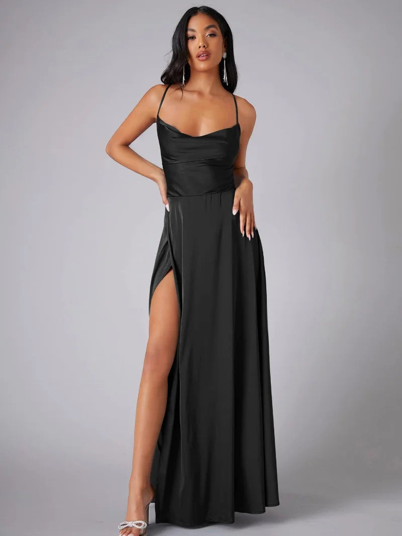 Women Elegant Draped with Spaghetti Carriers Maxi Dress - Alvaree
