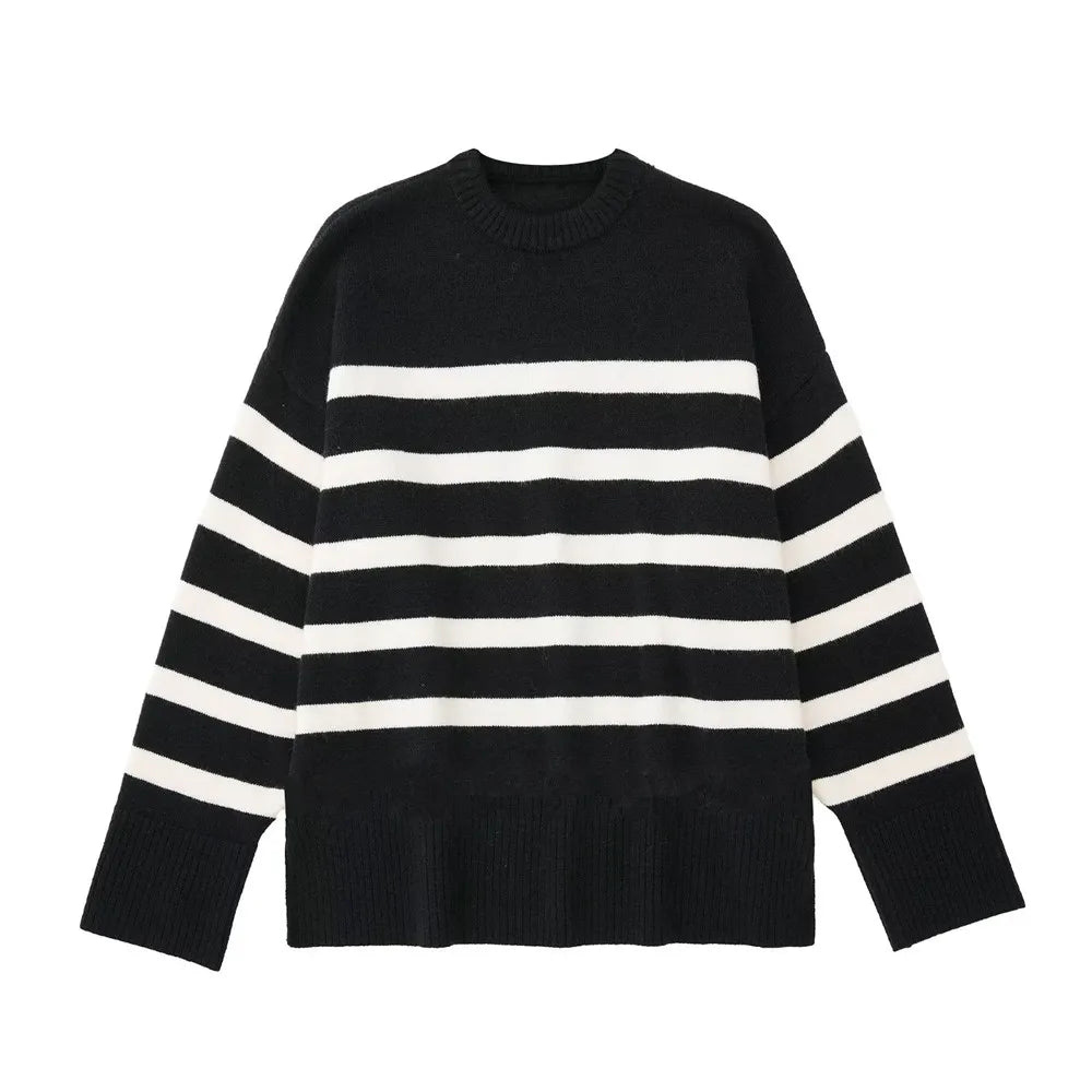 Variant image for Women’s Oversized Knitted Jumper Timeless Stripes Cozy Fit - Rosalind-4