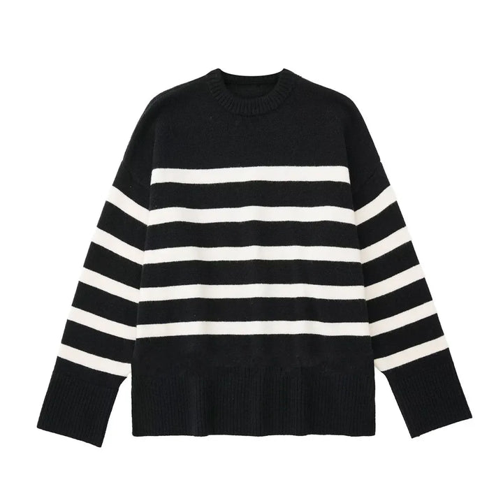 Variant image for Women’s Oversized Knitted Jumper Timeless Stripes Cozy Fit - Rosalind-4