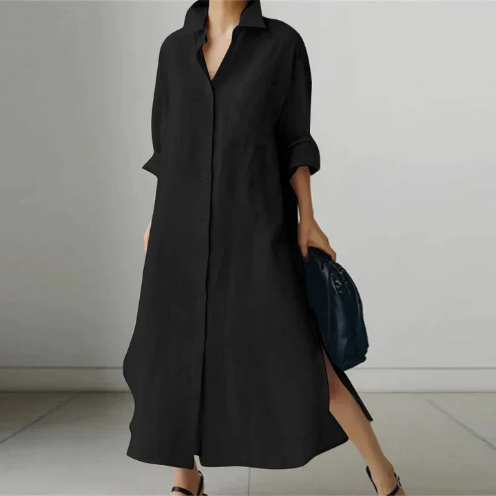Women Button-Up Shirt Dress with Side Slit | Giselle
