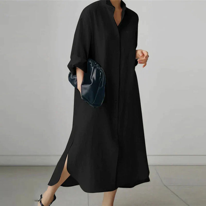 Women Button-Up Shirt Dress with Side Slit | Giselle