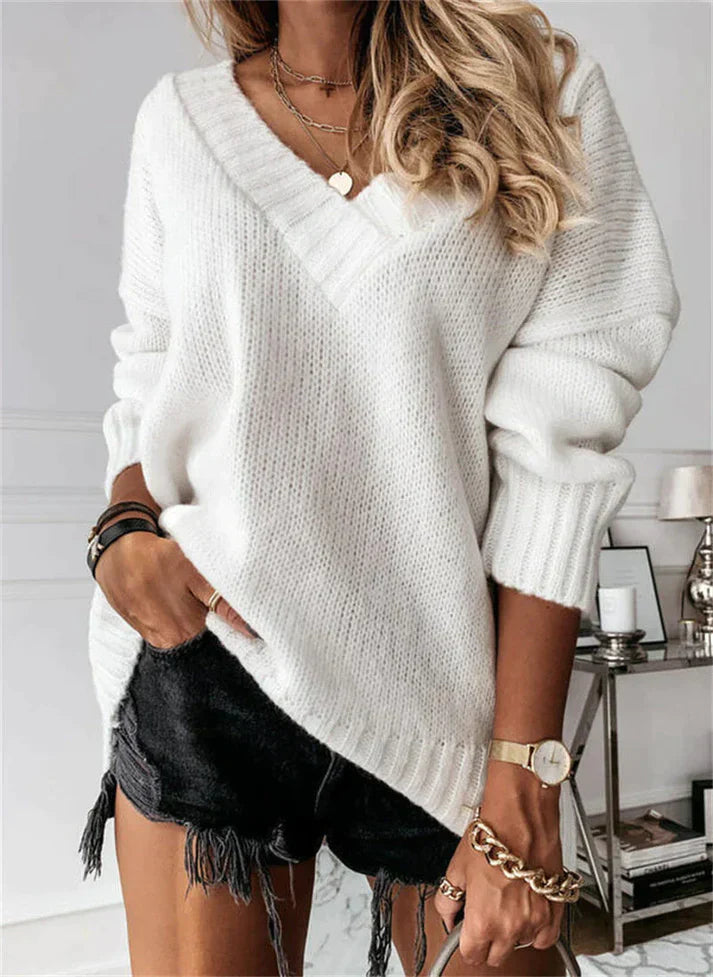 Variant image for Women's V-Neck Knitted Jumper Soft Comfortable Knit - Jacinth-36