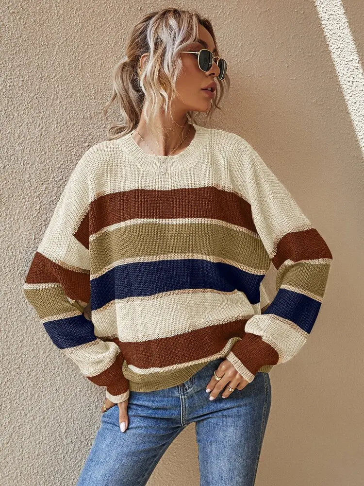 Women’s Cozy Knitted Stripes Jumper - Reese