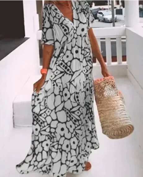 Variant image for Women’s Maxi Dress Chic V-Neck Print Design - Ava-7