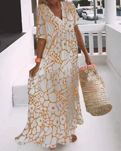 Variant image for Women’s Maxi Dress Chic V-Neck Print Design - Ava-13