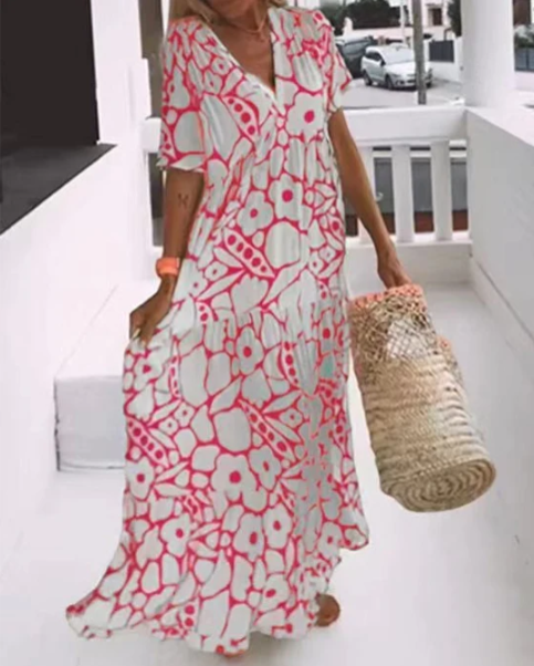 Variant image for Women’s Maxi Dress Chic V-Neck Print Design - Ava-19