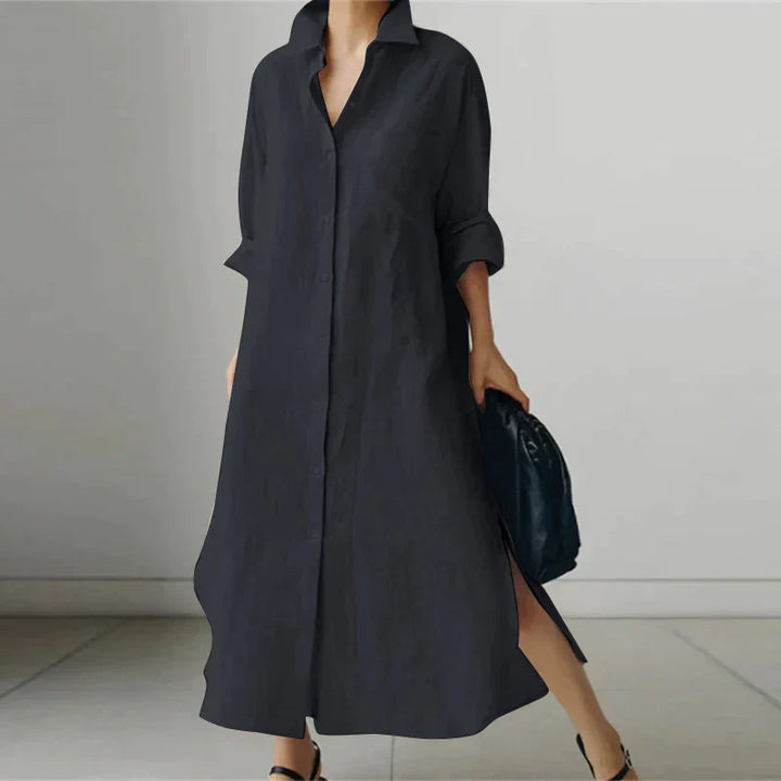 Women Button-Up Shirt Dress with Side Slit | Giselle