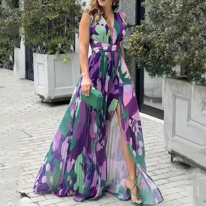 Women's Elegant V-neck Maxi Dress - Isabelle