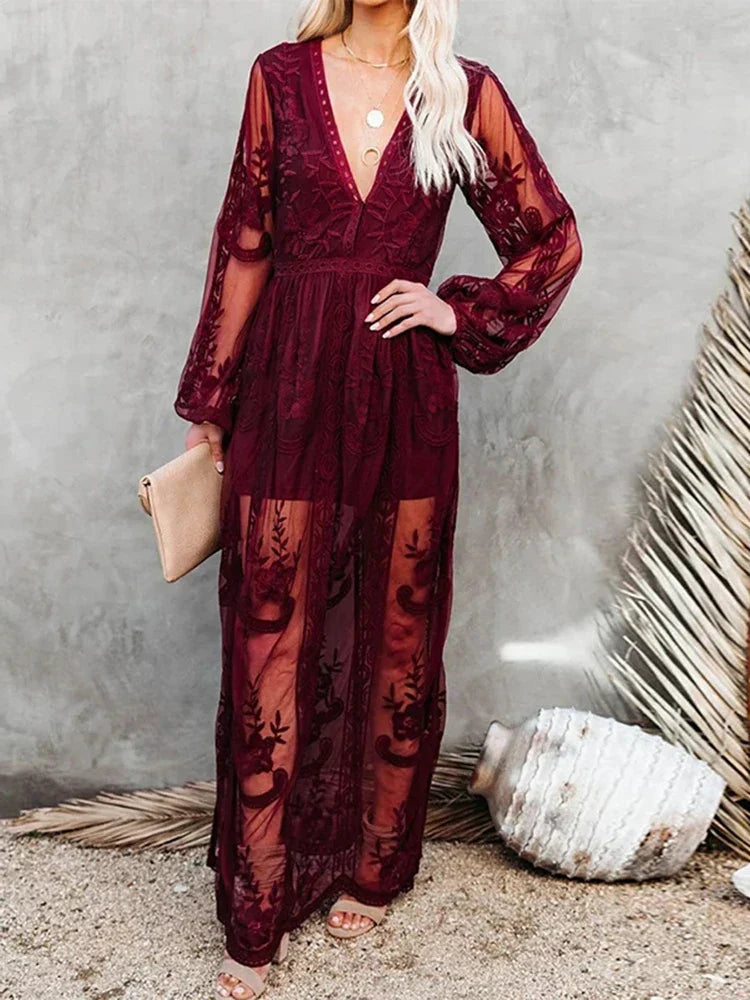 Women’s Bohemian Maxi Dress V-Neck - Tilda