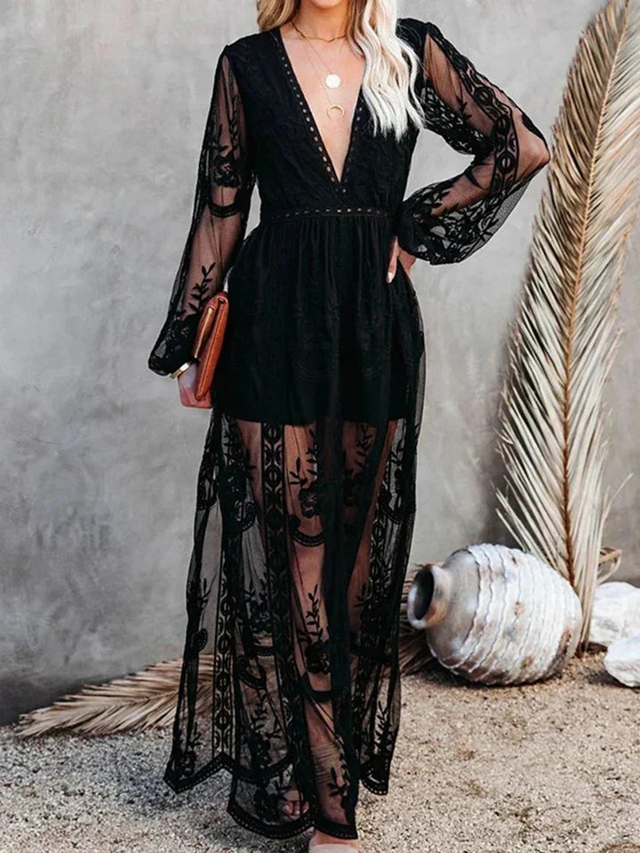 Variant image for Women’s Bohemian Lace Maxi Dress V-Neck Elegant Design - Tilda-1