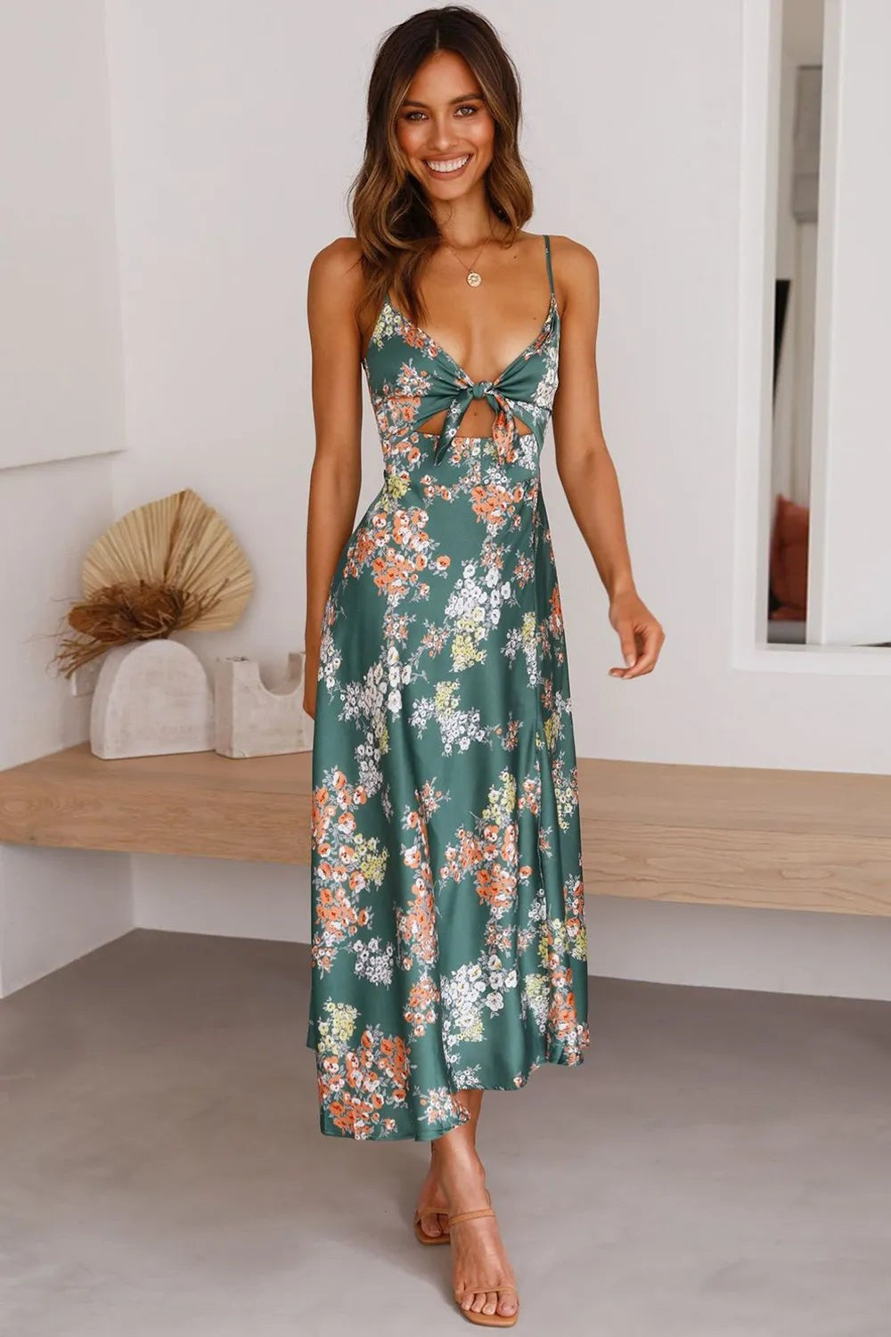  Ladies Deep V Hals Midi Summer Dress - Treviah-2