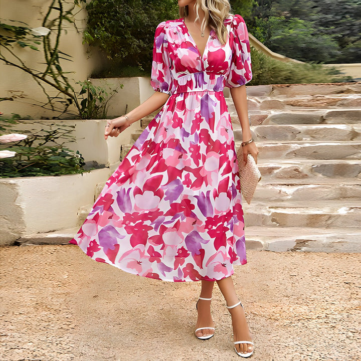 Variant image for Women’s V-Neck Puff Sleeve Midi Dress - Theresa-9