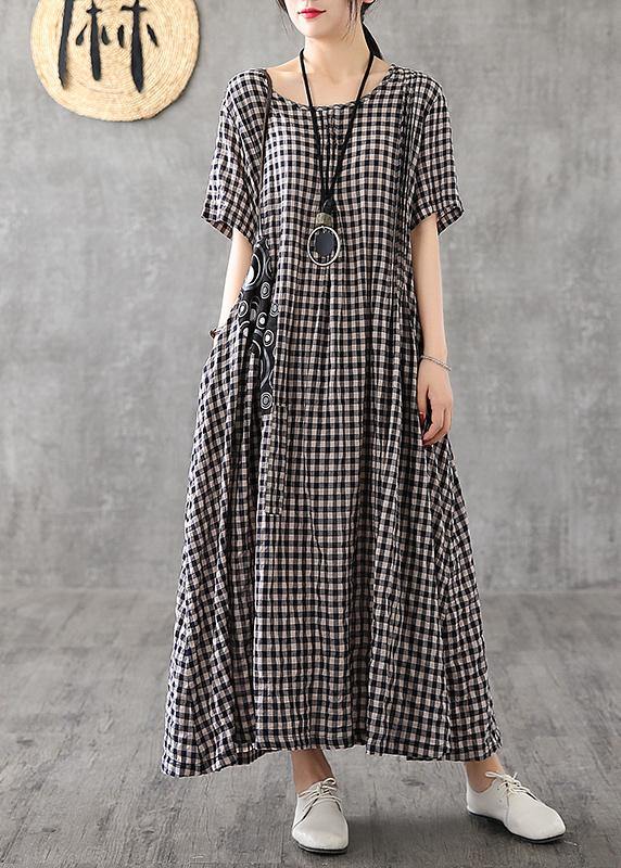 Vivid patchwork linen quilting dresses Runway black plaid Dresses summer - Penny