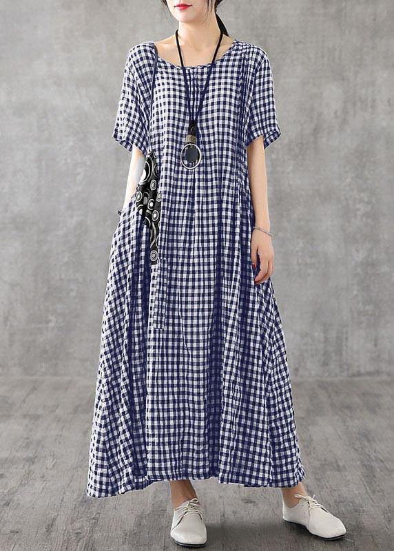 Vivid patchwork linen quilting dresses Runway black plaid Dresses summer - Penny