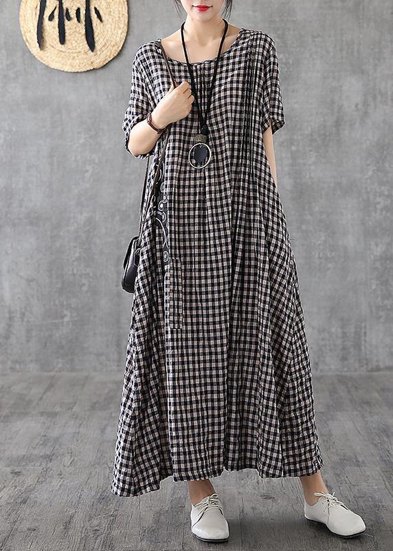 Vivid patchwork linen quilting dresses Runway black plaid Dresses summer - Penny