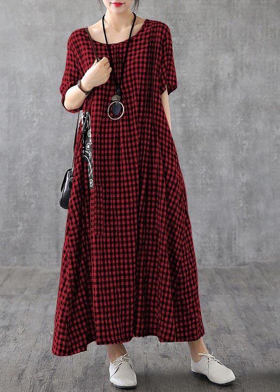 Vivid patchwork linen quilting dresses Runway black plaid Dresses summer - Penny