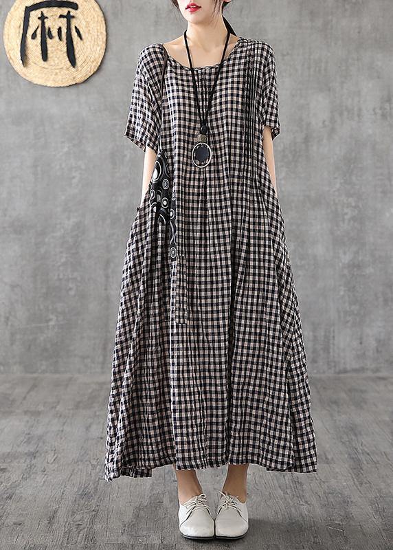 Vivid patchwork linen quilting dresses Runway black plaid Dresses summer - Penny