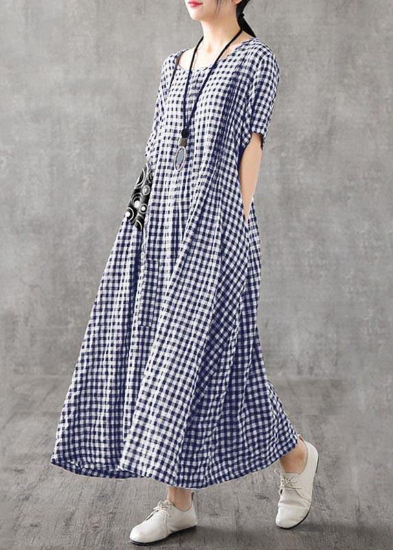 Vivid patchwork linen quilting dresses Runway black plaid Dresses summer - Penny
