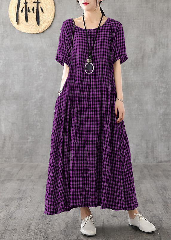 Vivid patchwork linen quilting dresses Runway black plaid Dresses summer - Penny
